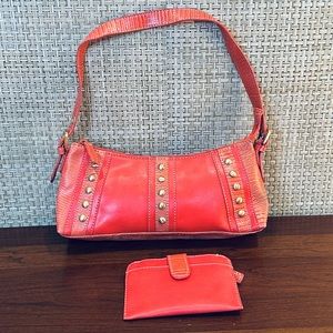 🌟2xHP🌟VTG 2000s Orange Faux Leather Studded Baguette Bag & Wallet Nine West